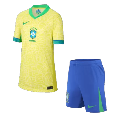 Brazil Cheap Kids Kit Home 2024 (Shirt+Shorts) - Soccer Store Near