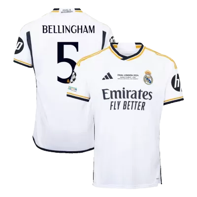 Real Madrid Soccer Jersey BELLINGHAM #5 Home 2023/24 -UCL FINAL - Soccer Store Near